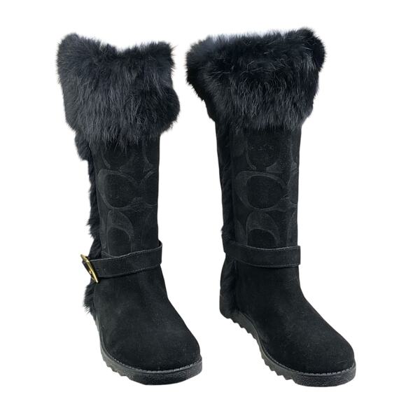 Coach Women’s Deeann Black Suede Shearling Trim Boots Size US 6.5 - Picture 5 of 12